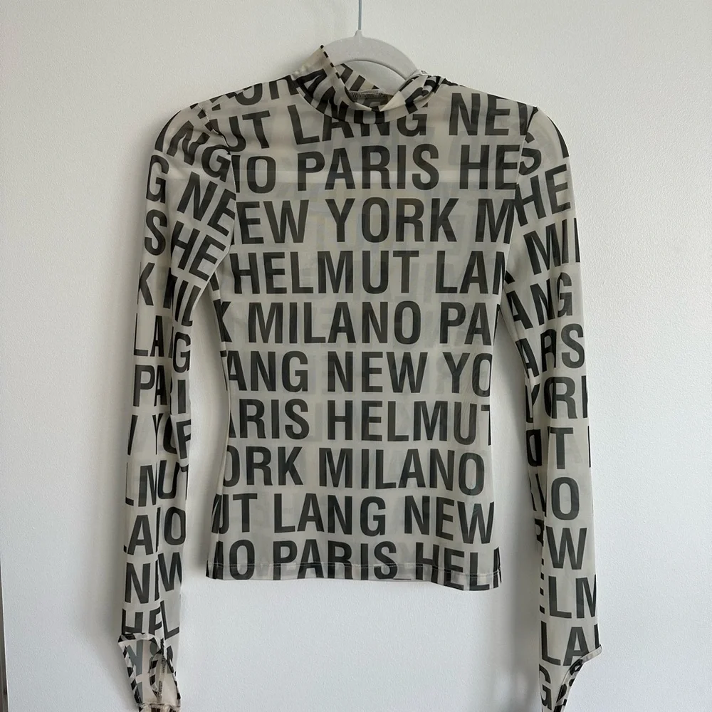 New With Tags Helmut Lang Black Logo Print Long Sleeve Top on Cream - Picture 4 of 14